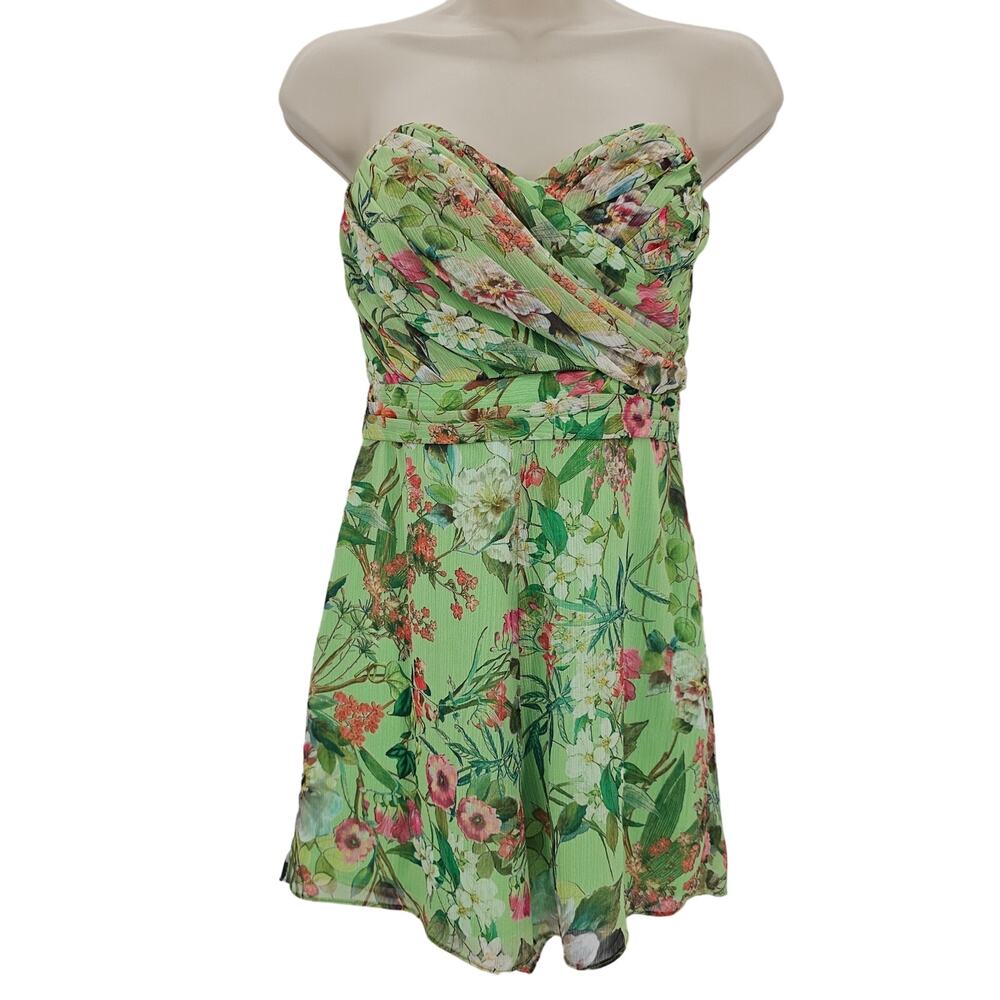 Jay Godfrey Woman size 2 Lydia Green Floral Strapless Romper Sweetheart Neckline